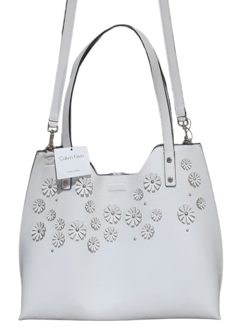 Calvin Klein Sonoma Reversible Tote White Floral Appliqués New